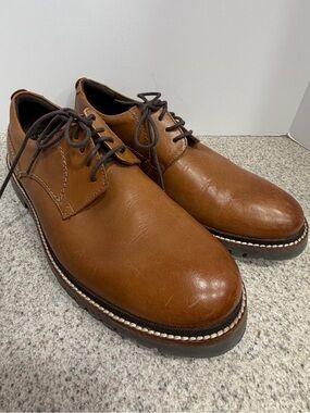ROCKPORT Marshall Plain Toe Leather Oxford Shoe - Men’s Size 7.5 W - Cognac EUC